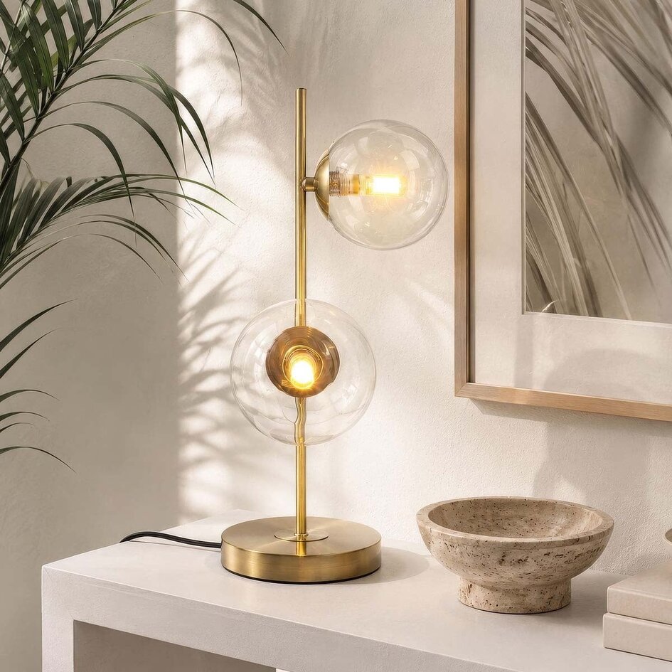 Bordslampa Ethan med två lampor - brons med transparent glas