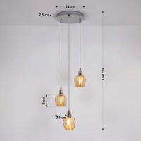 Pendellampa Vanity med tre lampor - krom och amberfärgat glas