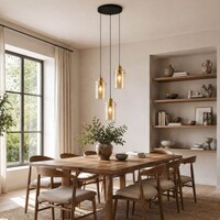 Pendellampa Arlington med tre lampor - mattsvart, sandguld och amber