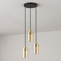 Pendellampa Arlington med tre lampor - mattsvart, sandguld och amber