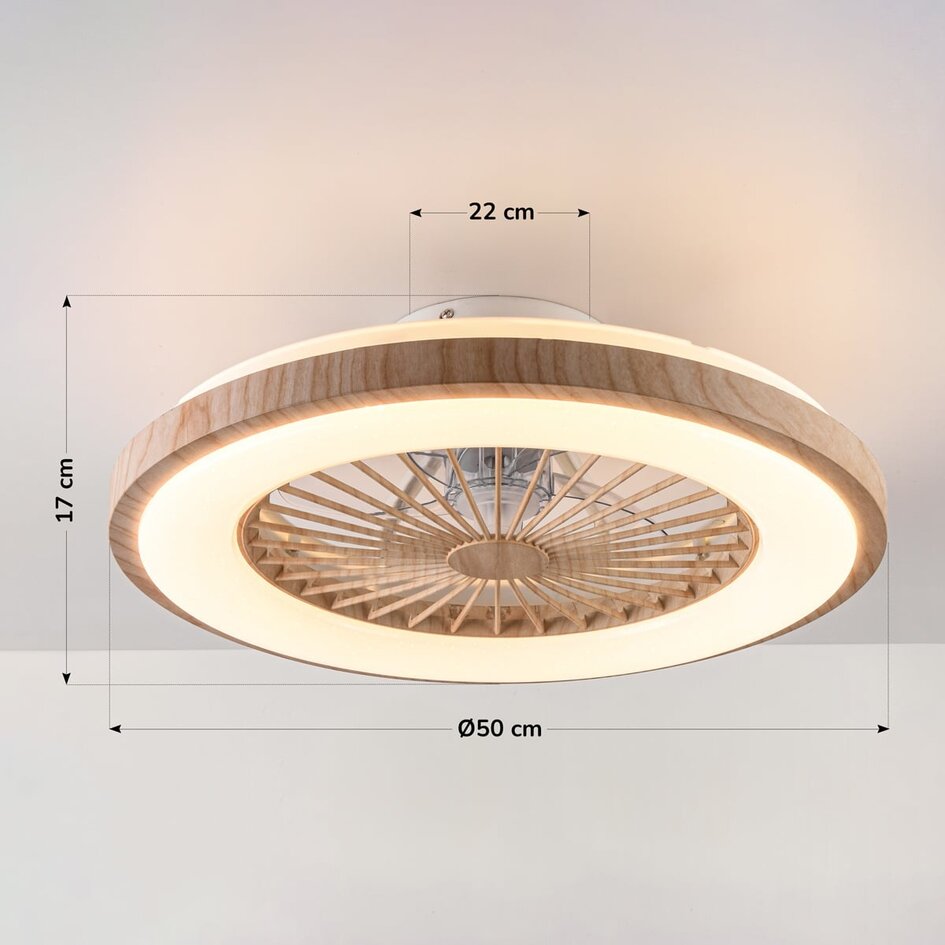 Takfläkt Starry med justerbar färgtemperatur och stjärneffekt - trälook