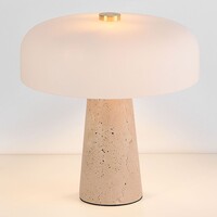 Bordslampa Marlo med vit glaskupa och travertin (natursten)