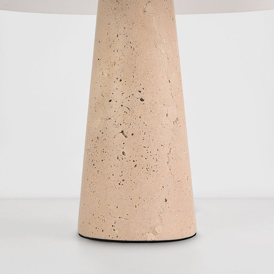 Bordslampa Marlo med vit glaskupa och travertin (natursten)
