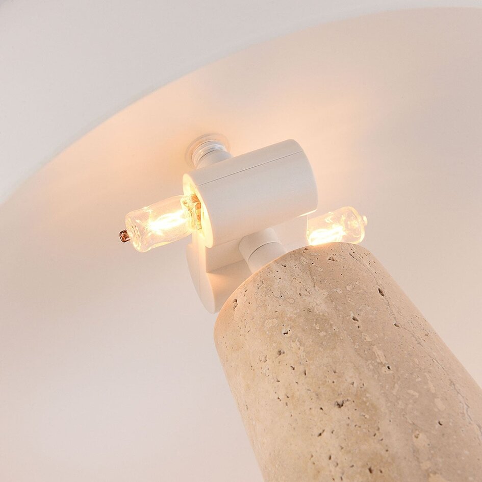 Bordslampa Marlo med vit glaskupa och travertin (natursten)