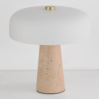 Bordslampa Marlo med vit glaskupa och travertin (natursten)