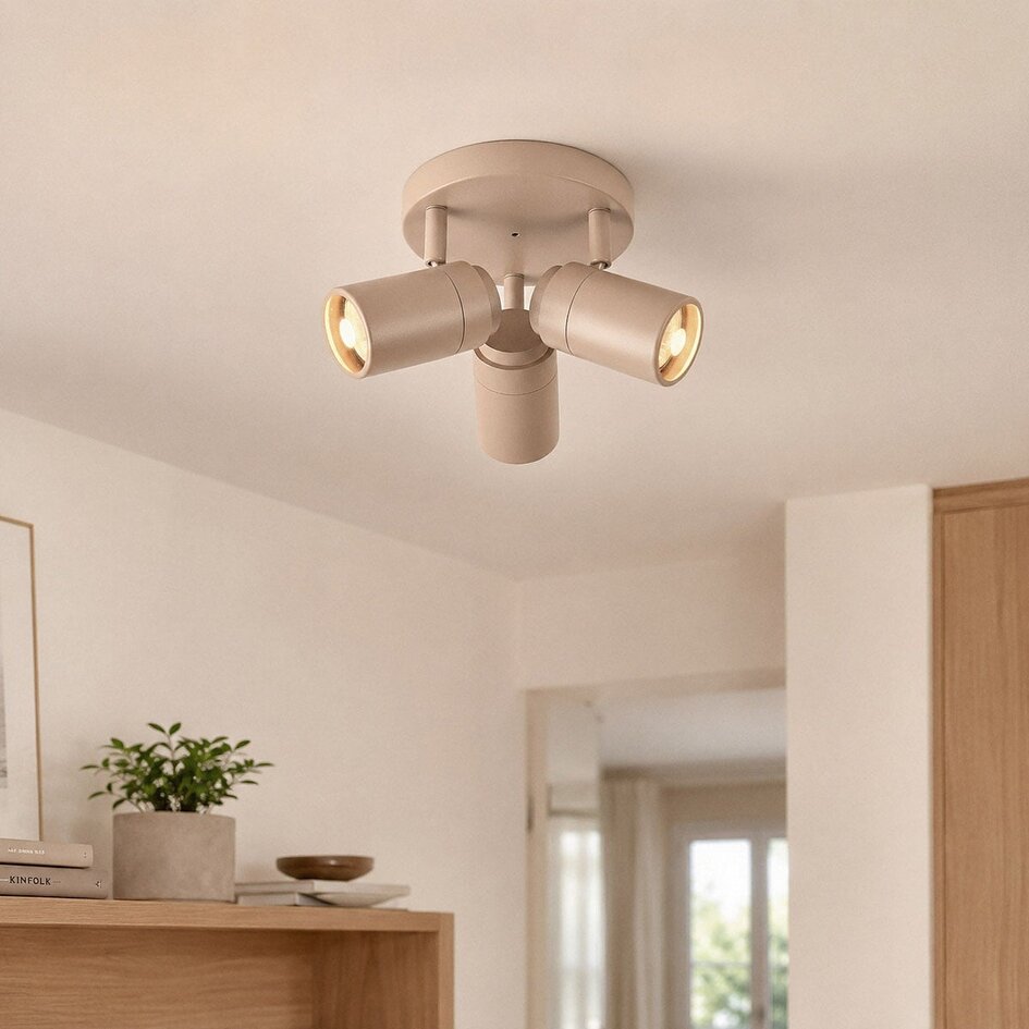 Takspotlight Nivo med tre lampor, vridbara spotlights i sandbeige