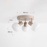 Taklampa Natasja med 3 vridbara räfflade mjölkvita glaskulor i sandbeige