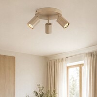 3-ljus roterbar taklampa Bruna med räfflade spotlights - beige