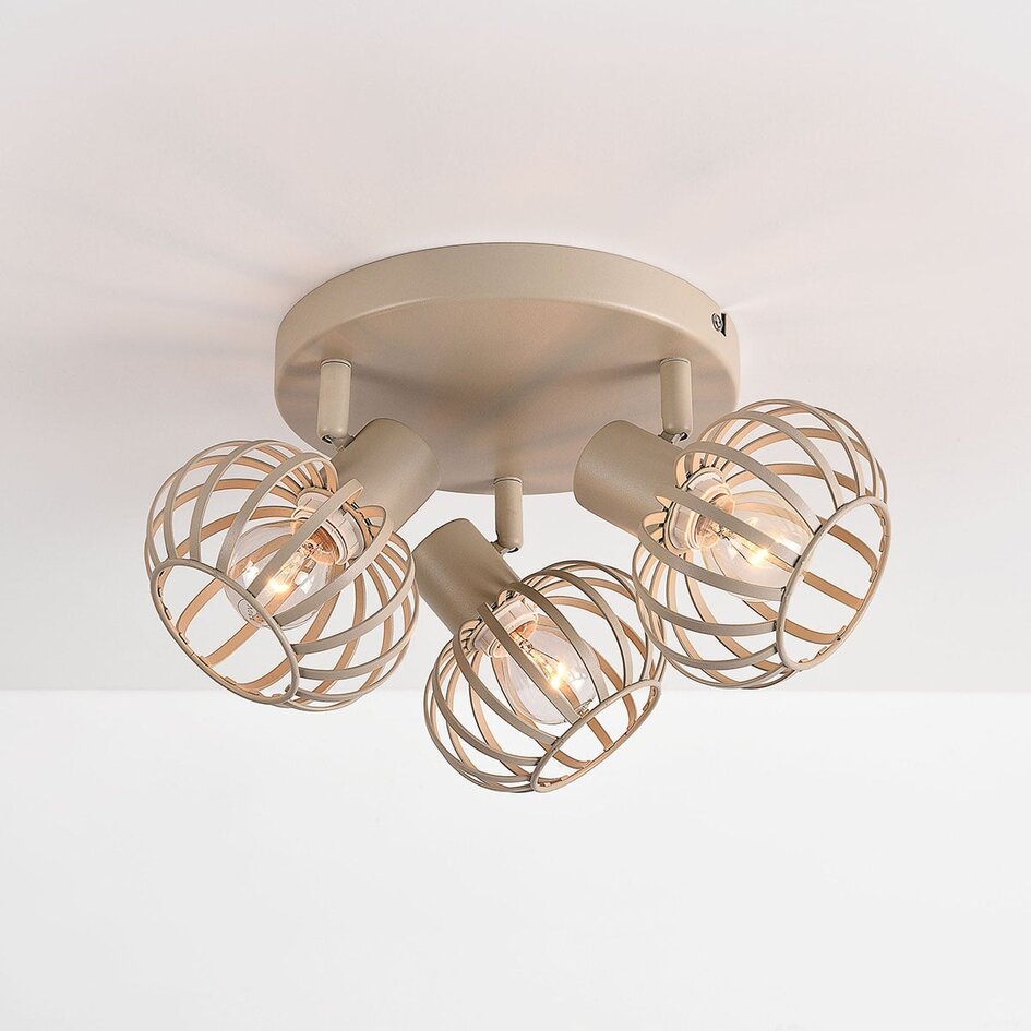 Taklampa Kelly med 3 vridbara metallskärmar - sandbeige