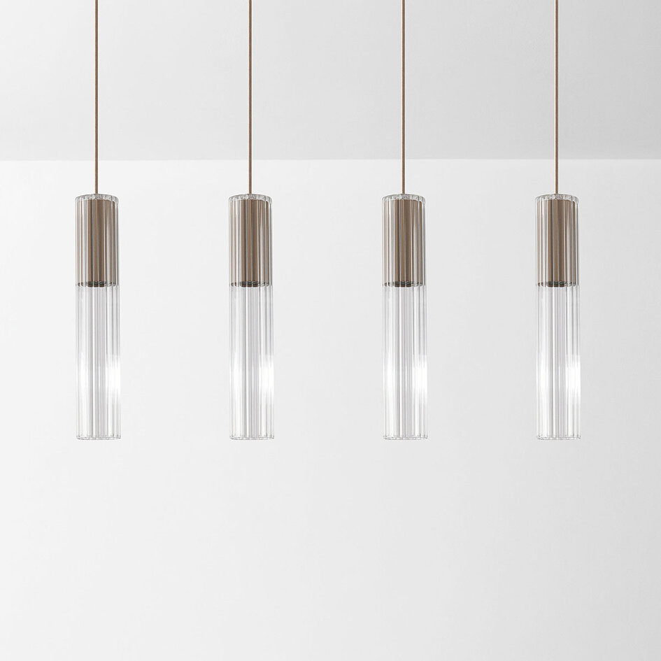 Taklampa Frida beige med räfflat glas, 4-ljus