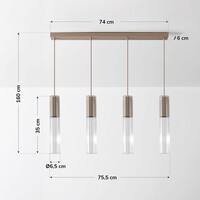 Taklampa Frida beige med räfflat glas, 4-ljus