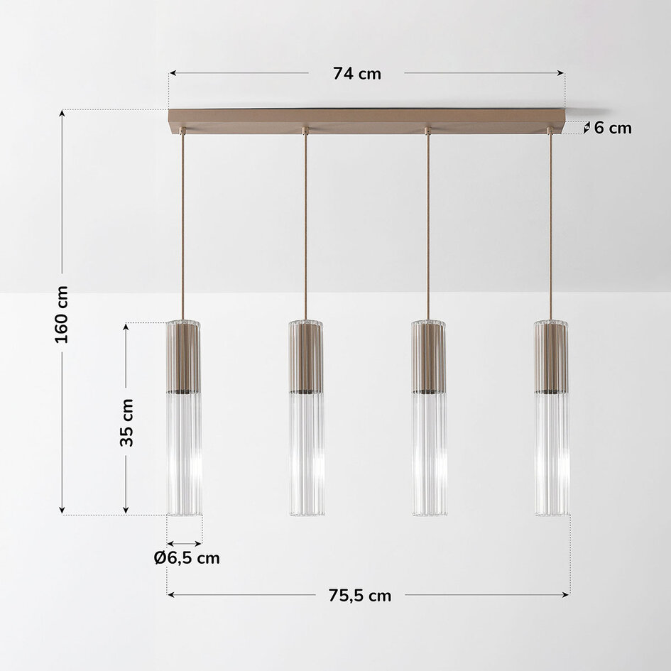 Taklampa Frida beige med räfflat glas, 4-ljus
