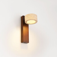 Justerbar vägglampa Flawe med integrerad LED och travertin (natursten) och trä