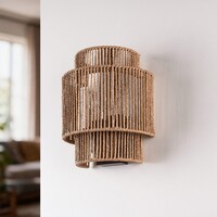 Vägglampa Navira av handflätat papperssnöre - natur
