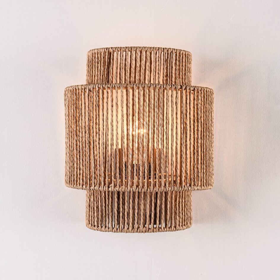 Vägglampa Navira av handflätat papperssnöre - natur