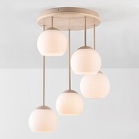 Taklampa Carat i travertin (natursten) med mjölkvitt glas, fem lampor i beige