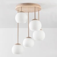 Taklampa Carat i travertin (natursten) med mjölkvitt glas, fem lampor i beige