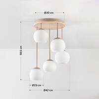Taklampa Carat i travertin (natursten) med mjölkvitt glas, fem lampor i beige