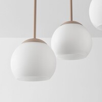 Taklampa Carat i travertin (natursten) med mjölkvitt glas, fem lampor i beige