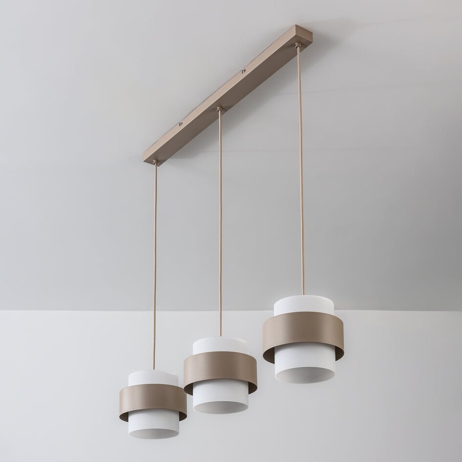 Taklampa Klari beige med mjölkvitt glas, 3-ljus