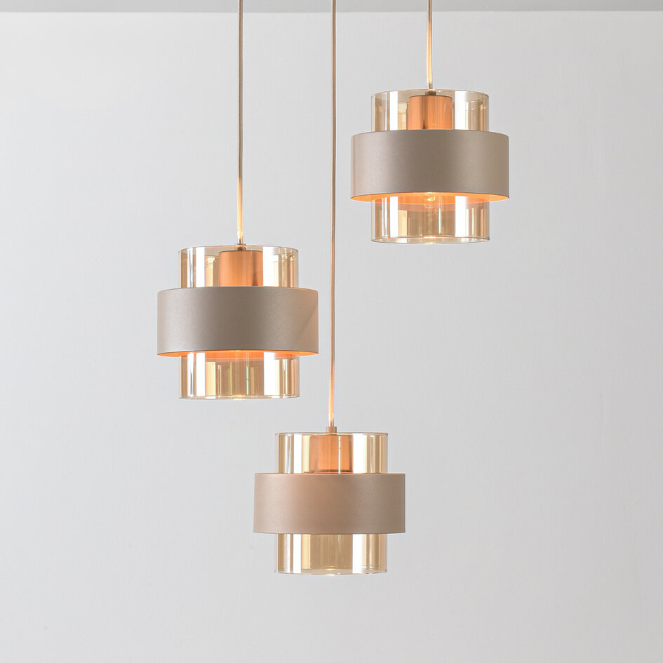 Taklampa Kodi beige med bärnstensfärgat glas, 3-ljus