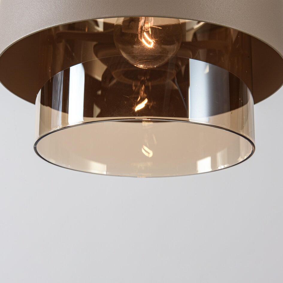 Taklampa Kodi beige med bärnstensfärgat glas, 3-ljus