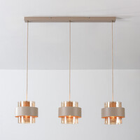 Taklampa Klari beige med bärnstensfärgat glas, 3-ljus