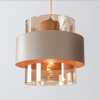 Taklampa Klari beige med bärnstensfärgat glas, 3-ljus