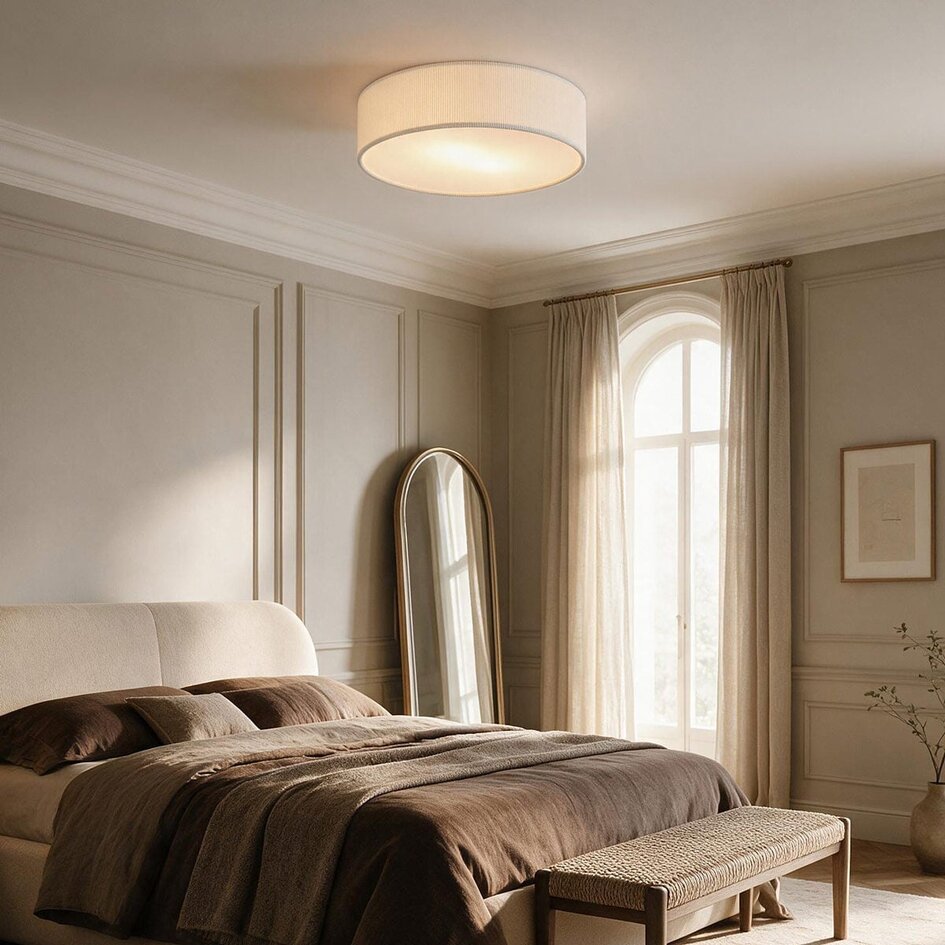 Taklampa Paulina med räfflad sammetsskärm - beige