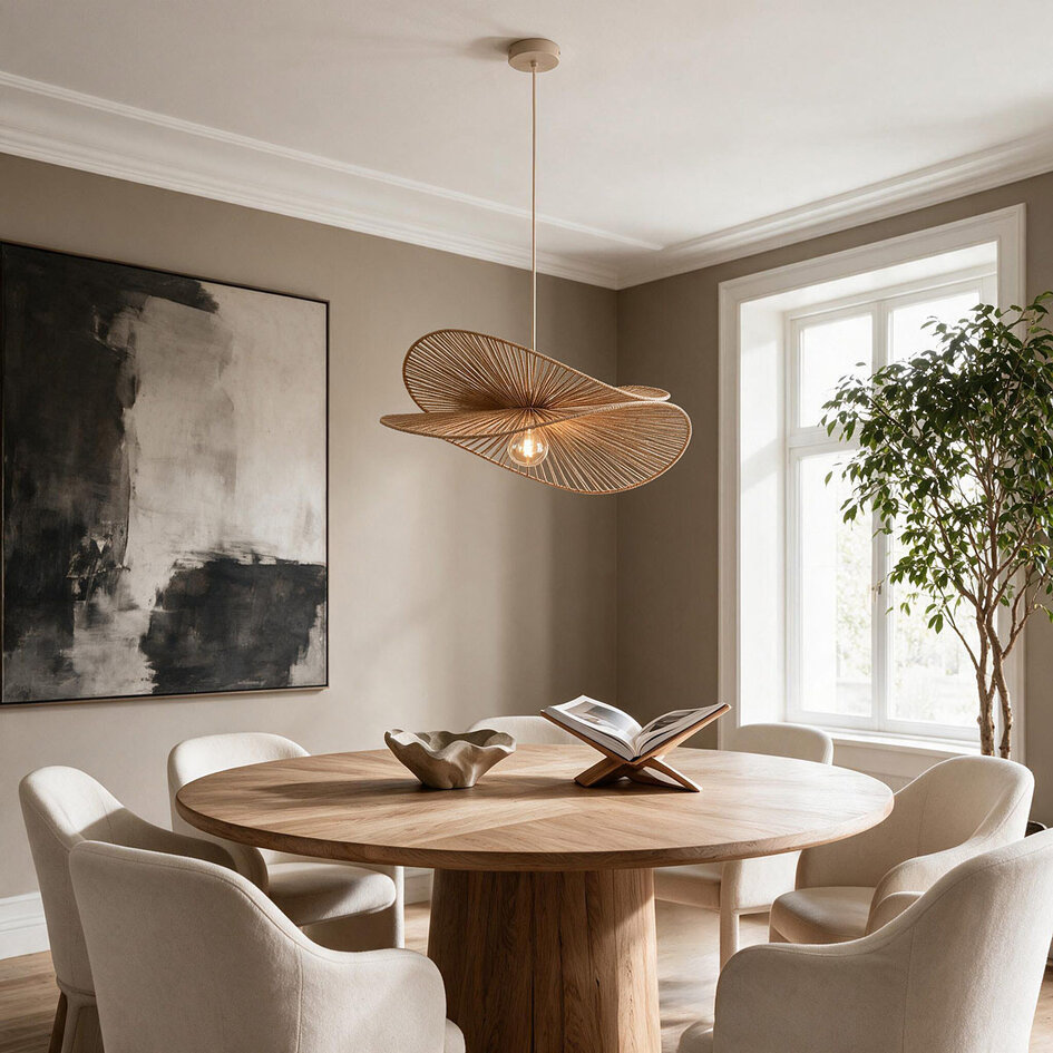 Taklampa Janah med handflätade pappersskärmar - beige
