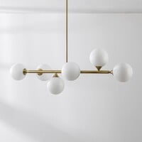 Designad taklampa Aster med sex lampor - guld och mjölkvitt glas