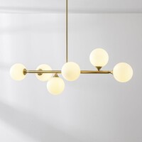 Designad taklampa Aster med sex lampor - guld och mjölkvitt glas