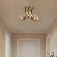 Taklampa Elora med tre lampor - mässing och konjaksfärgat glas