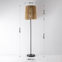 Solcellsdriven stående lampa Elyra i rottinglook - svart med naturligt brunt och integrerad LED