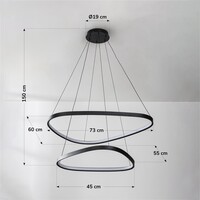 3-stegs dimbar pendellampa Nivara - dubbla LED-ringar i svart