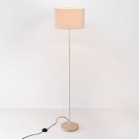 Golvlampa Auras med linneskärm och travertineffekt - beige
