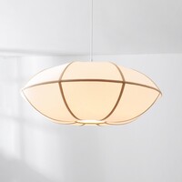Pendellampa Ovala Ø60 cm - beige linneskärm med bruna accenter