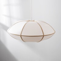 Pendellampa Ovala Ø60 cm - beige linneskärm med bruna accenter