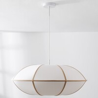 Pendellampa Ovala Ø60 cm - beige linneskärm med bruna accenter