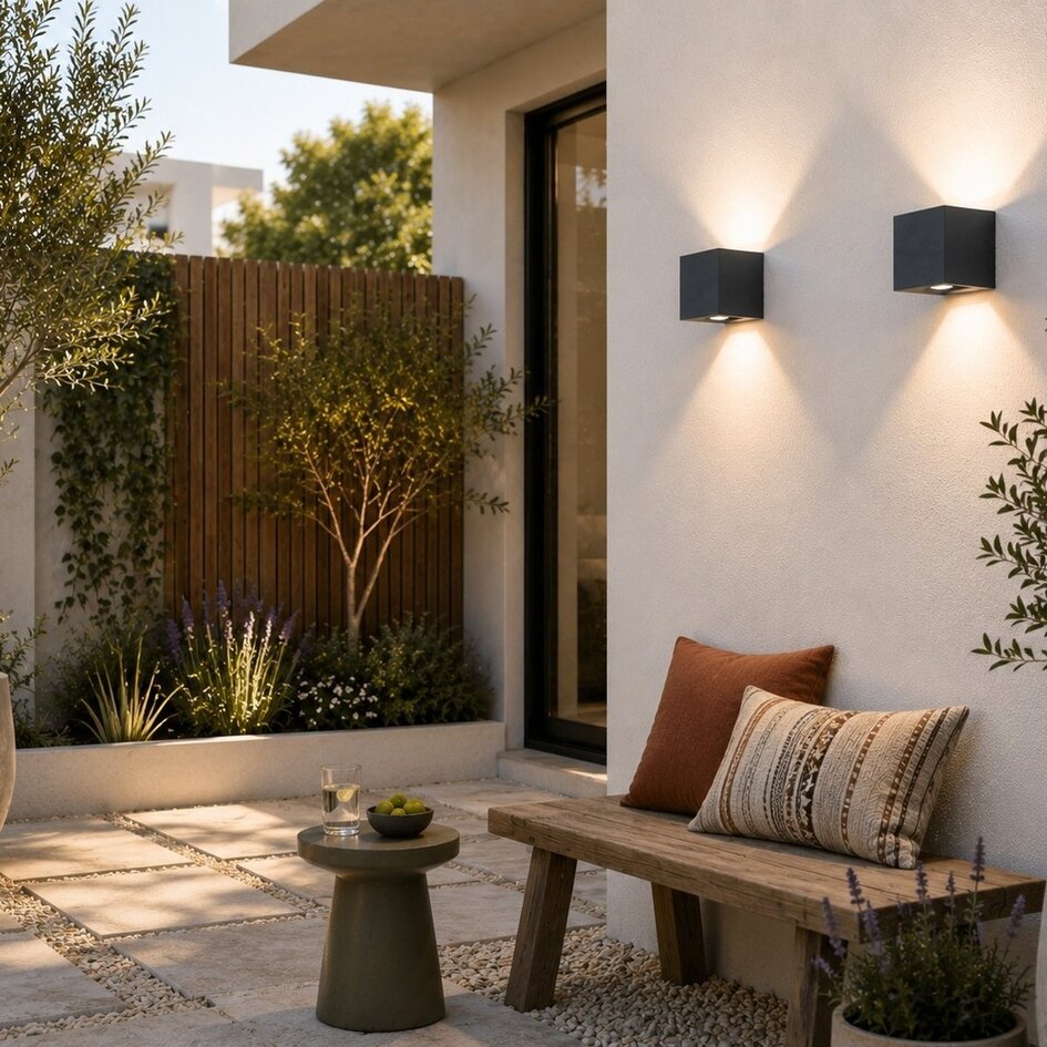 Utomhusvägglampa Nora med sensor - svart med integrerad LED
