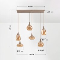 Pendellampa Loic med sex lampor, amberglas i sandbeige