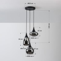 Pendellampa Loua med tre lampor - svart med rökfärgat glas och spegeleffekt