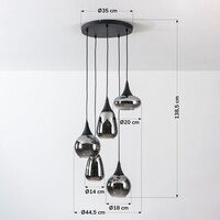 Pendellampa Loua med fem lampor - svart och rökglas