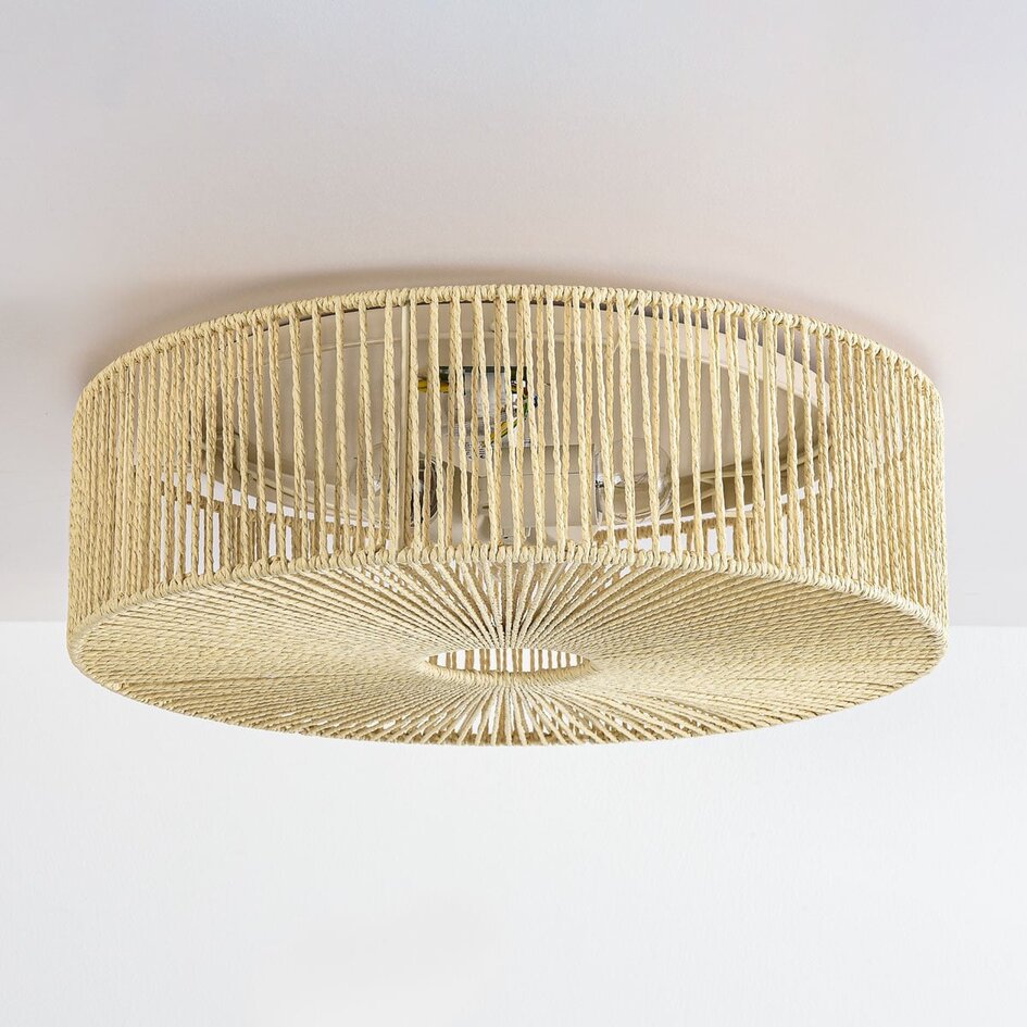 Taklampa Robian med skärm av handflätat papperssnöre - beige