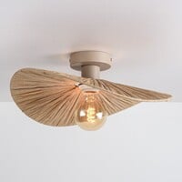 Taklampa Satu med handflätat raffiapapper - beige