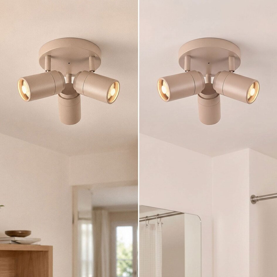 Takspotlight Nivo med tre lampor, vridbara spotlights i sandbeige