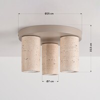 Taklampa Cova med tre spotlights i travertinlook - sandbeige