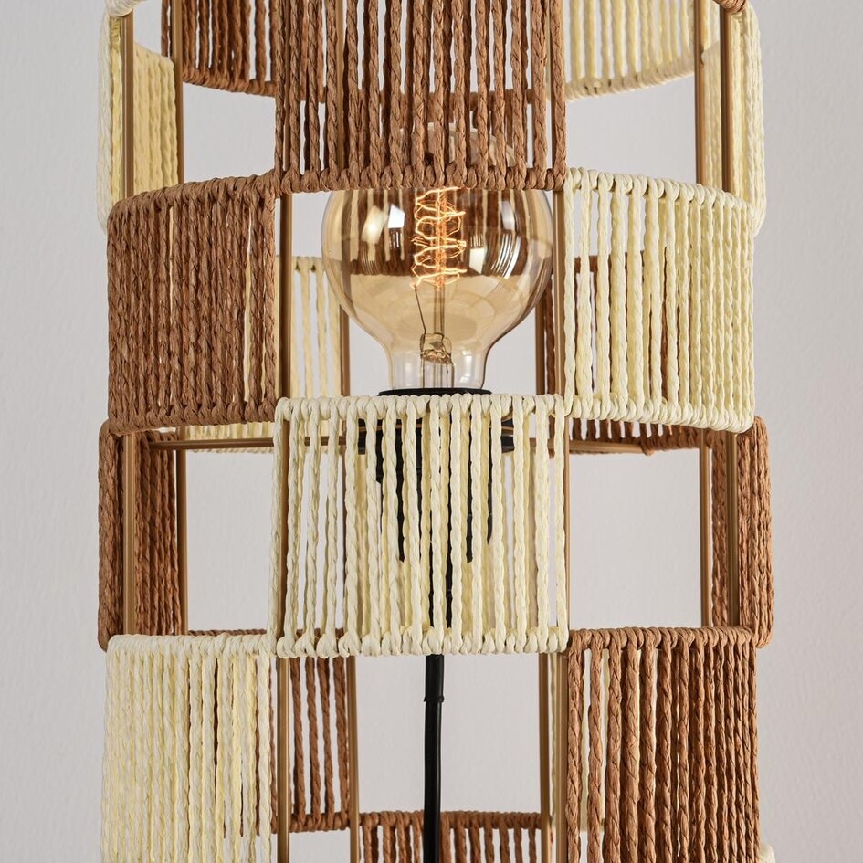 Golvlampa Ines med flätat rep - beige och brun