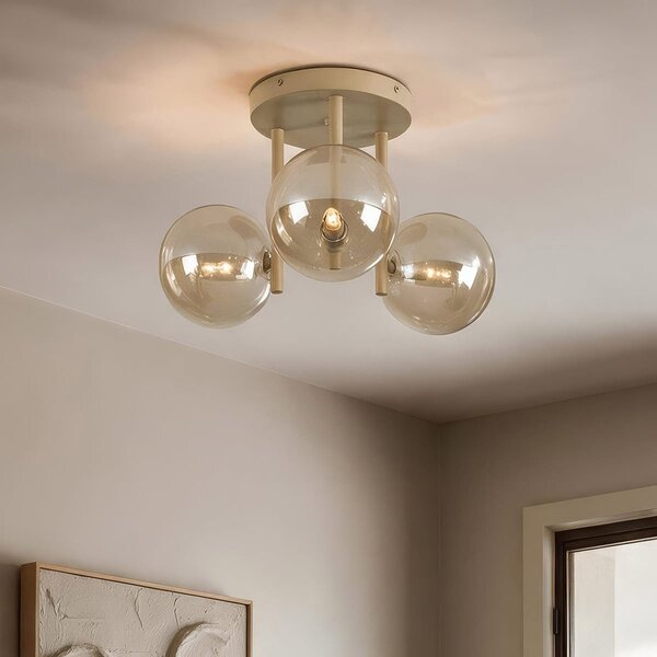 Taklampa Elora med 3 cognacsfärgade glaskupor - beige