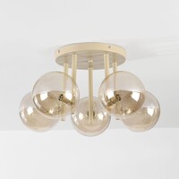 Taklampa Amora med 5 cognacsfärgade glaskupor - beige